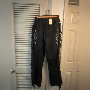 2/$30 MNML Black Pants frayed leg gemstone Embellishments NWT size XS unisex
